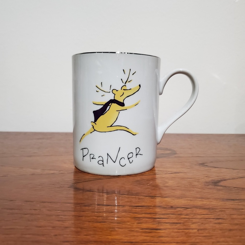 Vintage Pottery Barn "Santa's Reindeer" Prancer Coffee Mug‎ – Platinum Trim 12oz